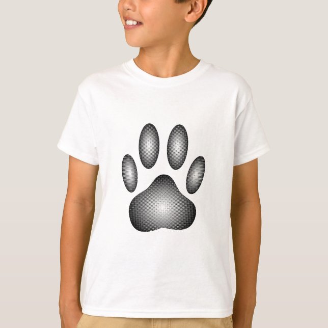 Dog Paw Print In Black and White Gradients T-Shirt (Front)