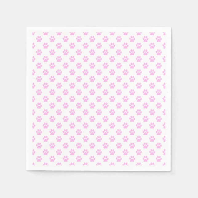 Dog Paw Print Light Pink White Background Napkin (Front)