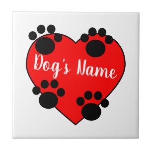 Dog Paw Print Love With Custom Name Tile