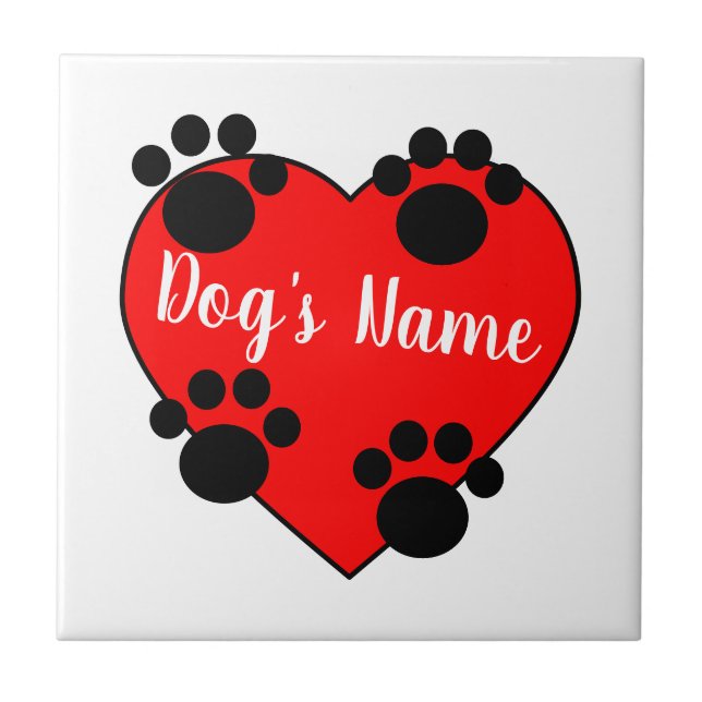 Dog Paw Print Love With Custom Name Tile (Front)