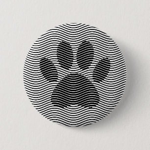 Dog Paw Print On Black And White Waves 2 Inch Round Button