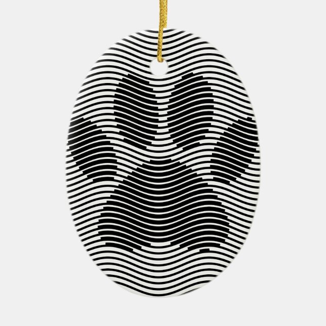 Dog Paw Print On Black And White Waves Ceramic Ornament (Front)