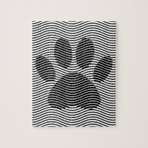 Dog Paw Print On Black And White Waves Jigsaw Puzzle