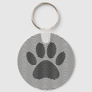 Dog Paw Print On Black And White Waves Keychain