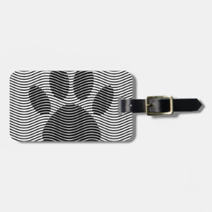 Dog Paw Print On Black And White Waves Luggage Tag