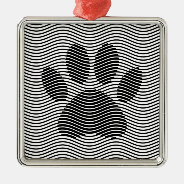 Dog Paw Print On Black And White Waves Metal Ornament (Front)