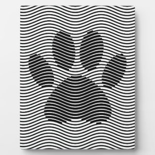 Dog Paw Print On Black And White Waves Plaque