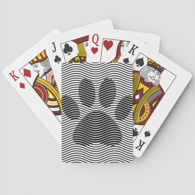 Dog Paw Print On Black And White Waves Playing Cards (Back)