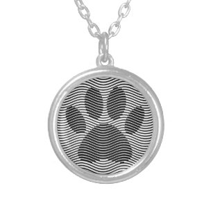 Dog Paw Print On Black And White Waves Silver Plated Necklace
