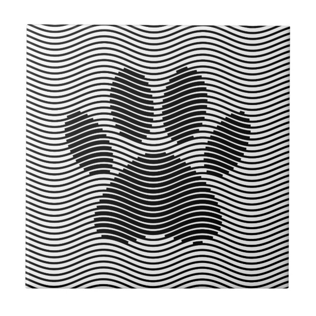 Dog Paw Print On Black And White Waves Tile (Front)