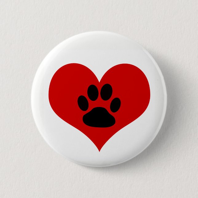 Dog Paw Print On My Heart - Pin Button Badge (Front)