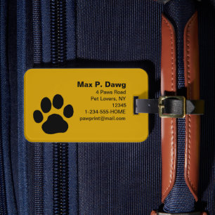 Dog Paw Print on Yellow (Colour is Customizable) Luggage Tag