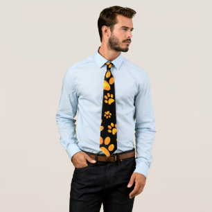 Dog Paw Print Orange Yellow Tie