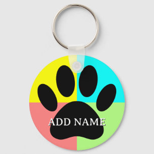 Dog Paw Print Pastel Colours Custom Keychain