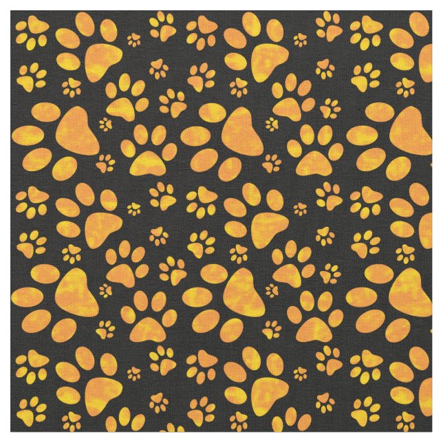 Dog Paw Print Pattern | Orange Fabric (Close Up)