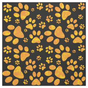 Dog Paw Print Pattern Orange Yellow Fabric