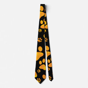 Dog Paw Print Pattern Orange Yellow Tie