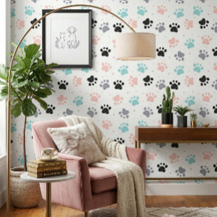 Dog Paw Print Pattern Room White Wallpaper