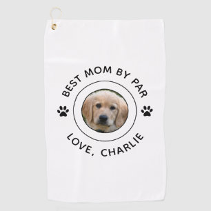 Dog Paw Print Photo Text Golf Pun Best Mom By Par Towel