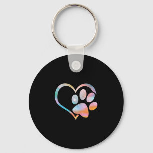 Dog Paw Print Psychedelic Tie Dye English Bulldog Keychain