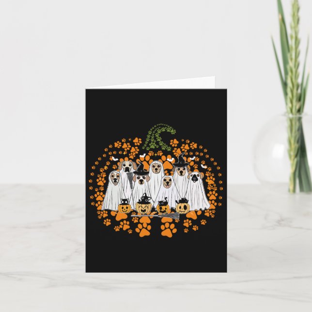 Dog Paw Print Pumpkin Autumn Fall Ghost Dog Spooky Card (Front)