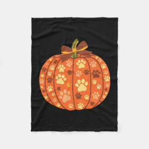 Dog Paw Print Pumpkin Bow Autumn Fall Halloween An Fleece Blanket