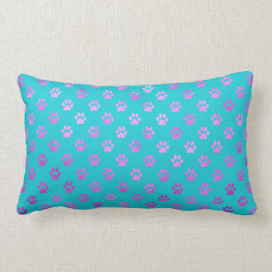 Dog Paw Print Purple Pink Aqua Teal Blue Lumbar Pillow