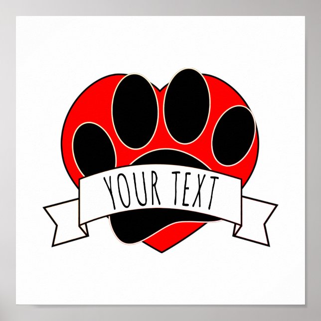 Dog Paw Print Red Heart Banner (Front)