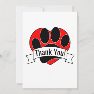 Dog Paw Print Red Heart Banner Thank You Card