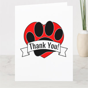 Dog Paw Print Red Heart Banner Thank You Card