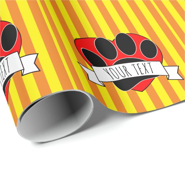 Dog Paw Print Red Heart Banner Wrapping Paper (Roll Corner)
