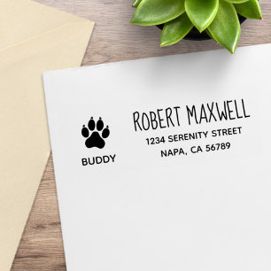 Dog Paw Print Return Address with Pet Name Rubber Stamp