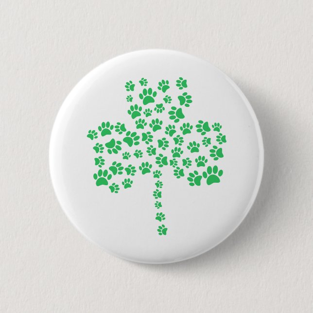 Dog Paw Print Shamrock 2 Inch Round Button (Front)