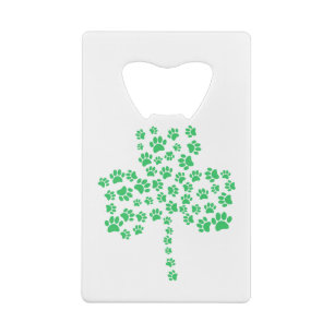 Dog Paw Print Shamrock Credit Card Bottle Opener
