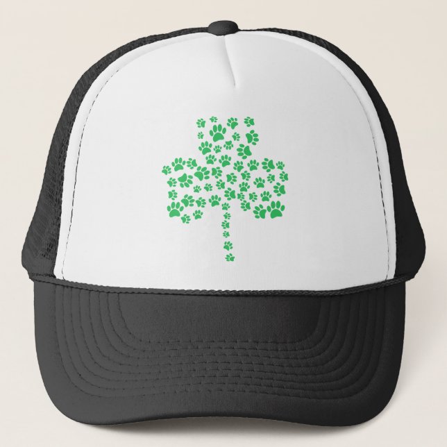 Dog Paw Print Shamrock Trucker Hat (Front)