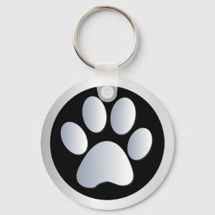 Dog paw print  silver, black keychain, gift idea keychain