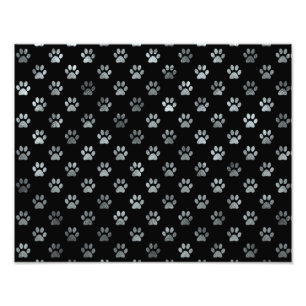 Dog Paw Print Silver Grey Black Background