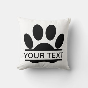 Dog Paw Print Split Drawing Custom Text Throw Pillow