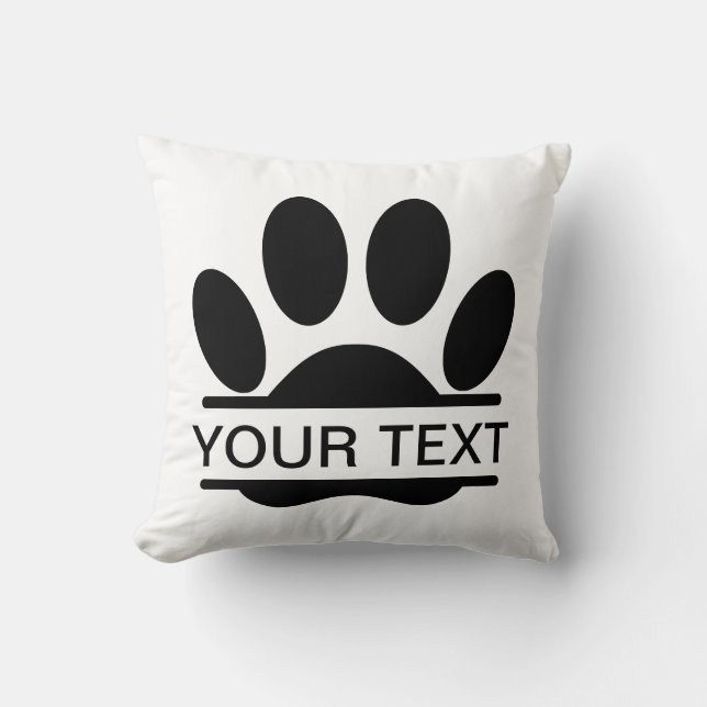 Dog Paw Print Split Drawing Custom Text Throw Pillow (Front)