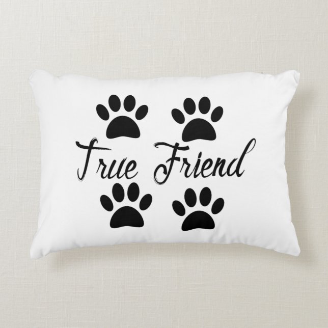 Dog Paw Print True Friends Text Accent Pillow (Front)