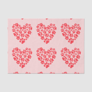 Dog Paw Print Valentine Hearts Pattern Pet Lover's Tissue Paper