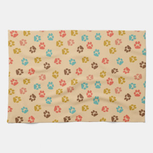 Dog Paw Print Vintage Colour Animal Lover Kitchen Towel