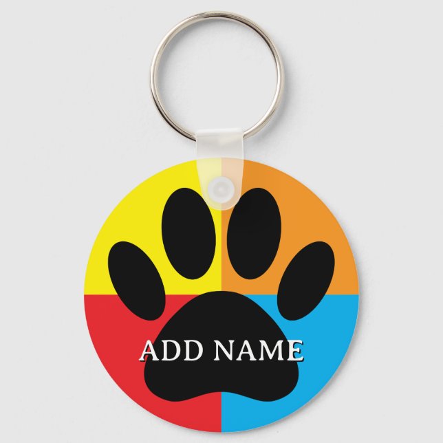 Dog Paw Print Vivid Colours Custom Keychain (Back)