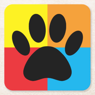 Dog Paw Print Vivid Colours Custom Square Paper Coaster