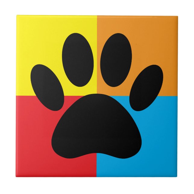 Dog Paw Print Vivid Colours Custom Tile (Front)