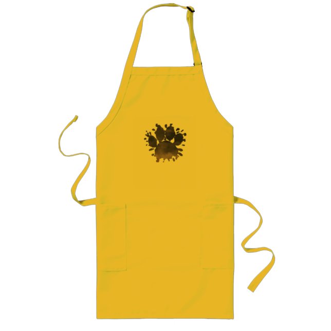 Dog Paw Print Watercolor Canine Paw Long Apron (Front)