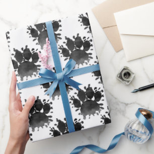 Dog Paw Print Watercolor Canine Paw Wrapping Paper
