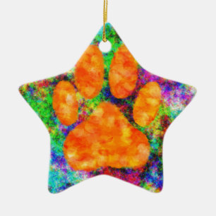 Dog Paw Print Watercolor Ceramic Ornament
