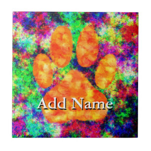 Dog Paw Print Watercolor Custom Name Tile