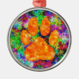 Dog Paw Print Watercolor Metal Ornament